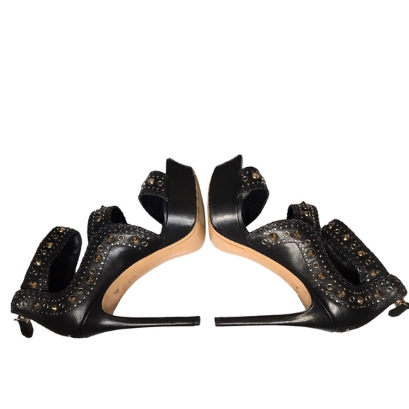 Stella Luna Y2K 37.5 7 US Black Leather Gold Studded Zip Strappy Stiletto Heels - Picture 5 of 12